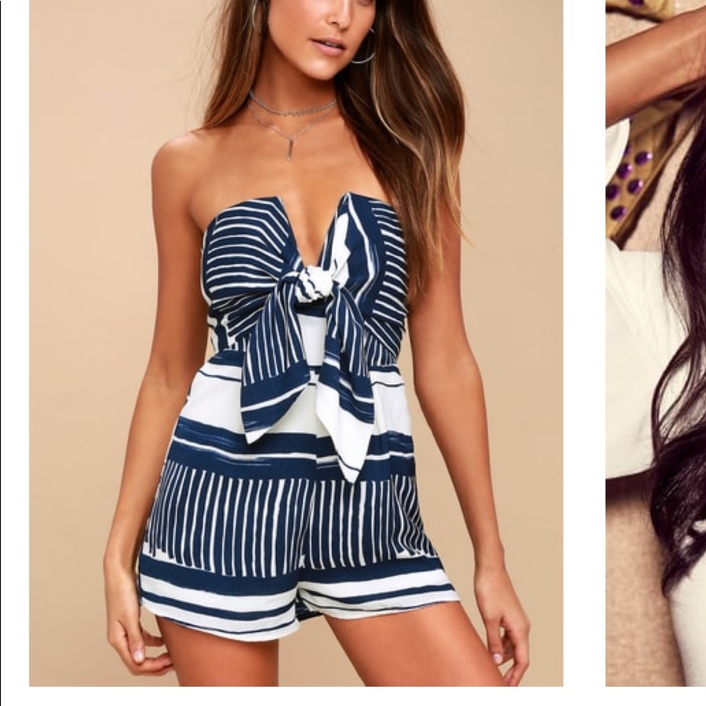 White stripped tie front romper